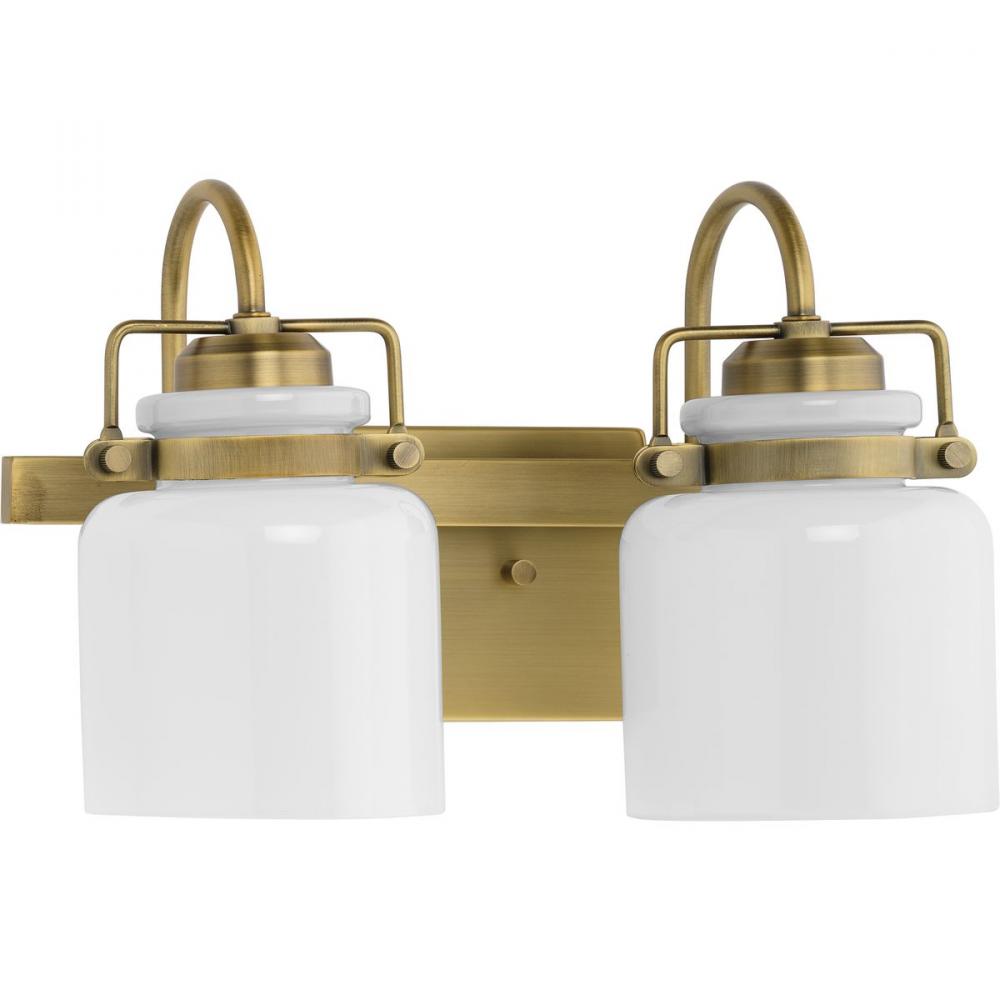 Fessler Collection Two-Light Vintage Brass Opal Glass Farmhouse Bath Light