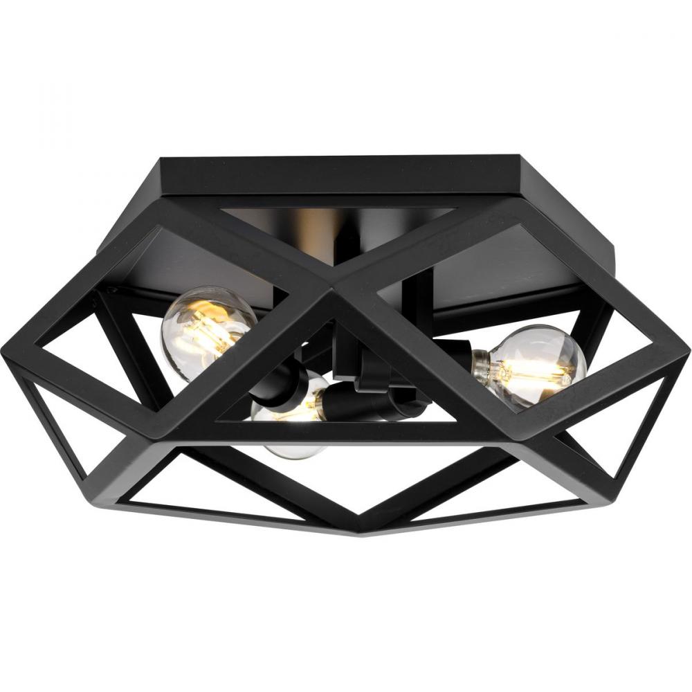 Saucedo Collection Three-Light Matte Black Modern 14.6" Flush Mount