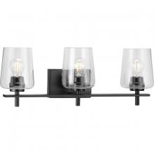 Progress P300362-31M - Calais Collection Three-Light Matte Black Clear Glass New Traditional Bath Vanity Light