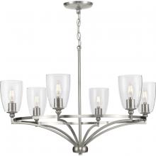 Progress P400297-009 - Parkhurst Collection Six-Light New Traditional Brushed Nickel Clear Glass Chandelier Light