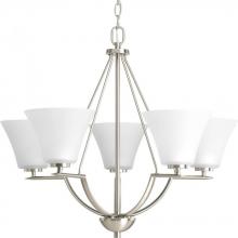 Progress P4623-09 - Bravo Collection Five-Light Brushed Nickel Etched Glass Modern Chandelier Light