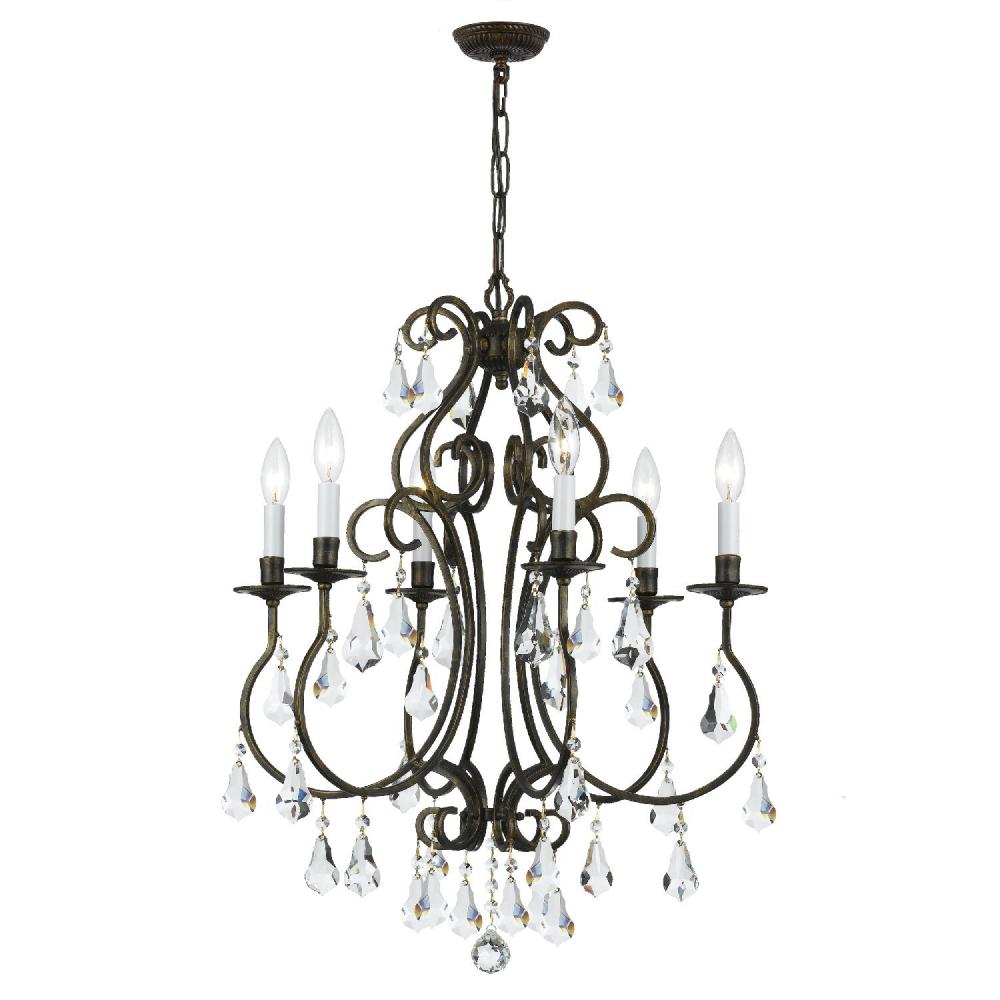 Ashton 6 Light Hand Cut Crystal English Bronze Chandelier