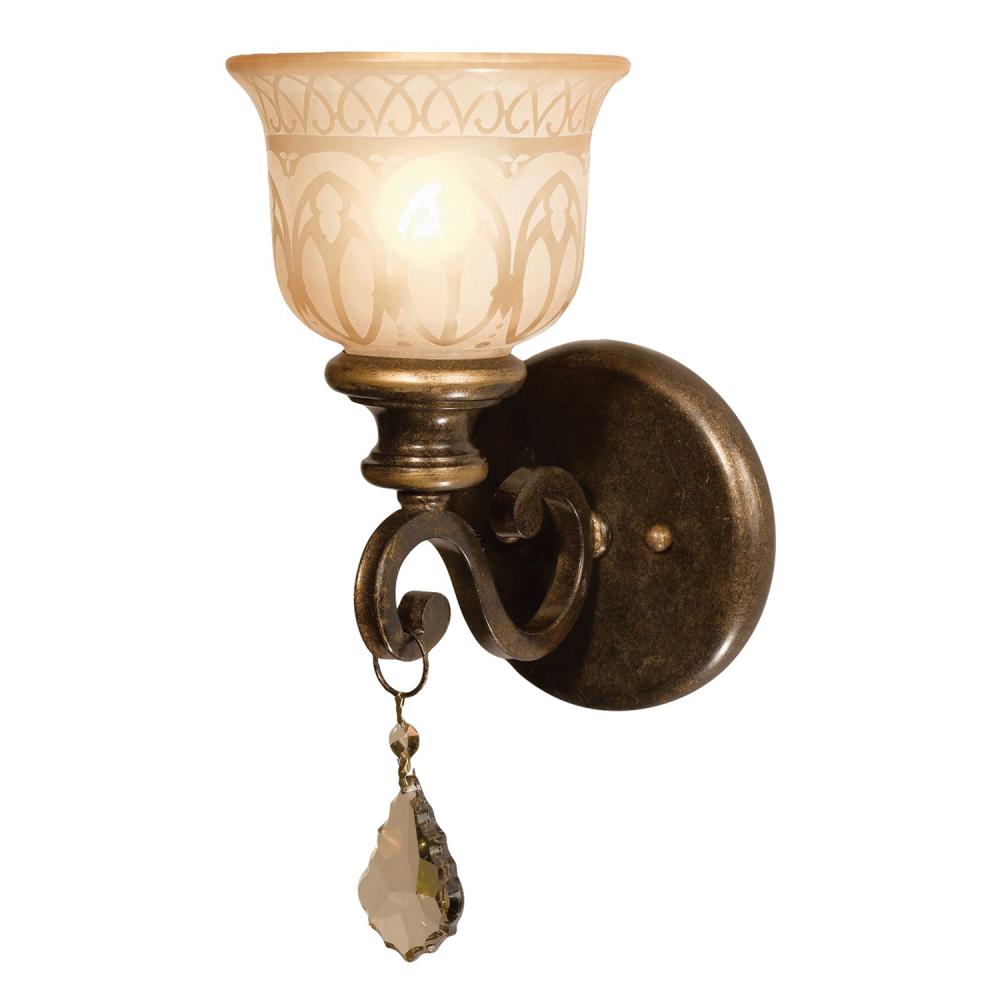 Norwalk 1 Light Golden Teak Hand Cut Crystal Bronze Umber Sconce