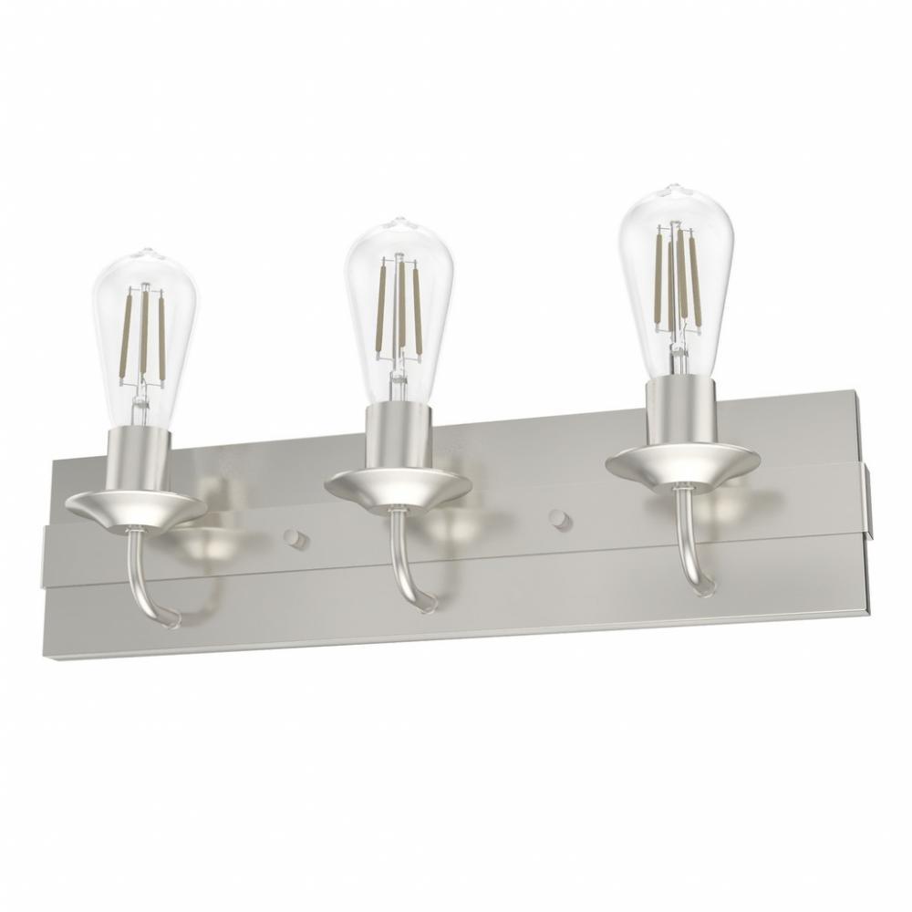 Hunter Perch Point Brushed Nickel 3 Light Medium Bathroom Vanity Wall Light Fixture