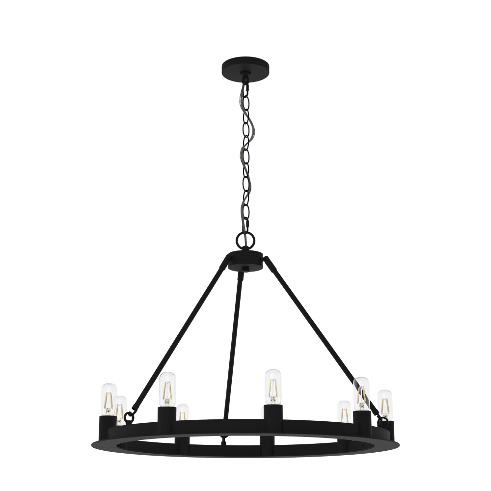 Hunter Saddlewood Natural Black Iron 9 Light Large Chandelier Ceiling Light Fixture