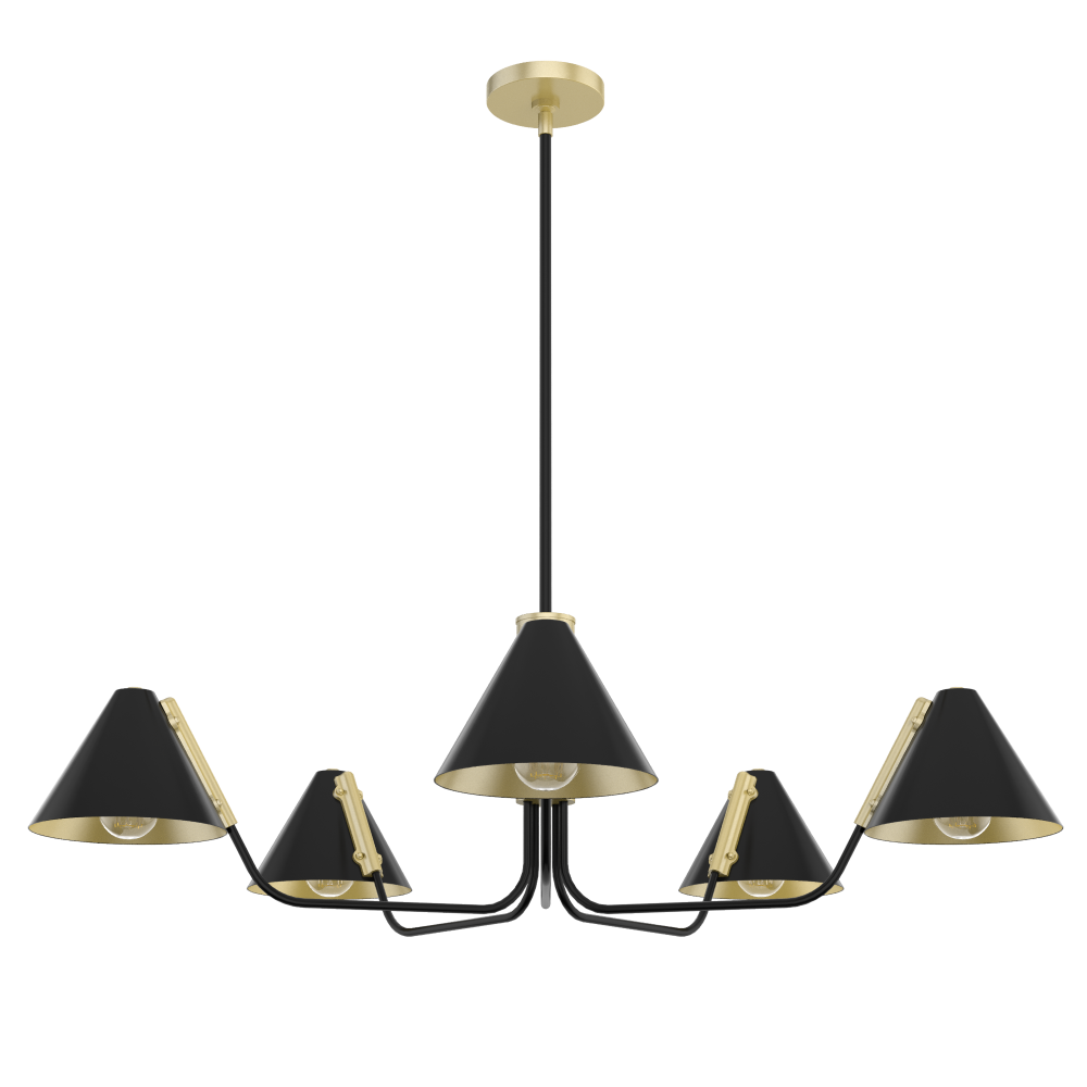 Hunter Grove Isle Matte Black and Modern Brass 5 Light Chandelier Ceiling Light Fixture