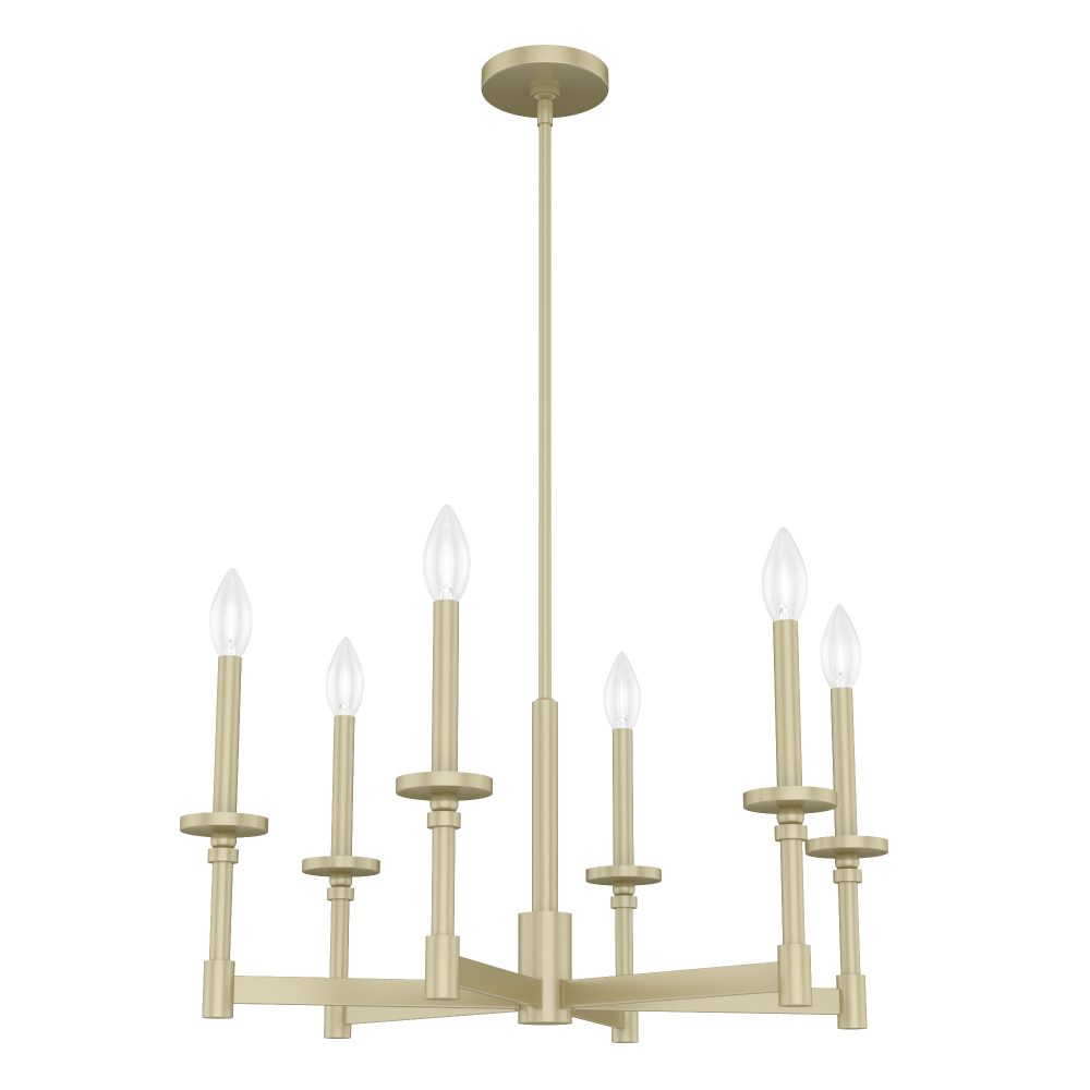 Hunter Briargrove Modern Brass 6 Light Medium Chandelier Ceiling Light Fixture