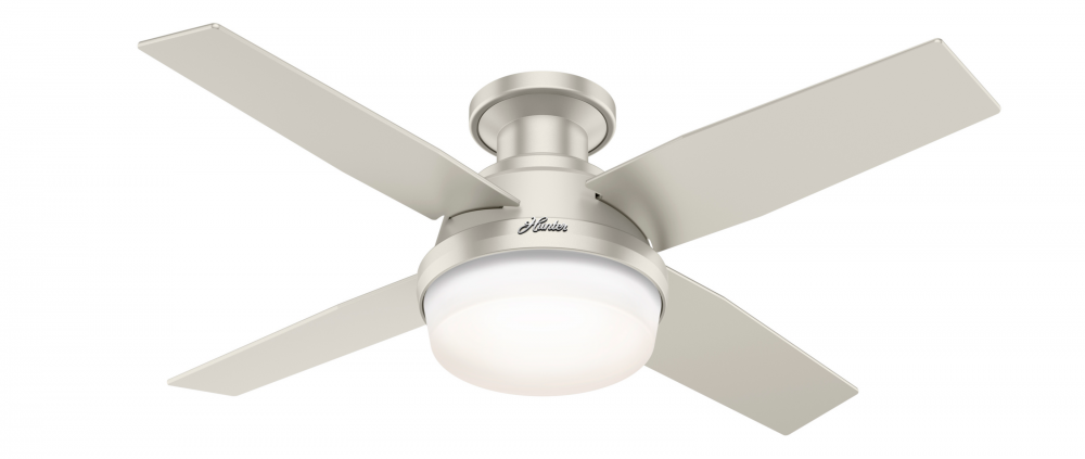 Hunter 44 in Dempsey Matte Nickel Low Profile Damp Rated Ceiling Fan w/ LED LT Kit & Handheld Remote