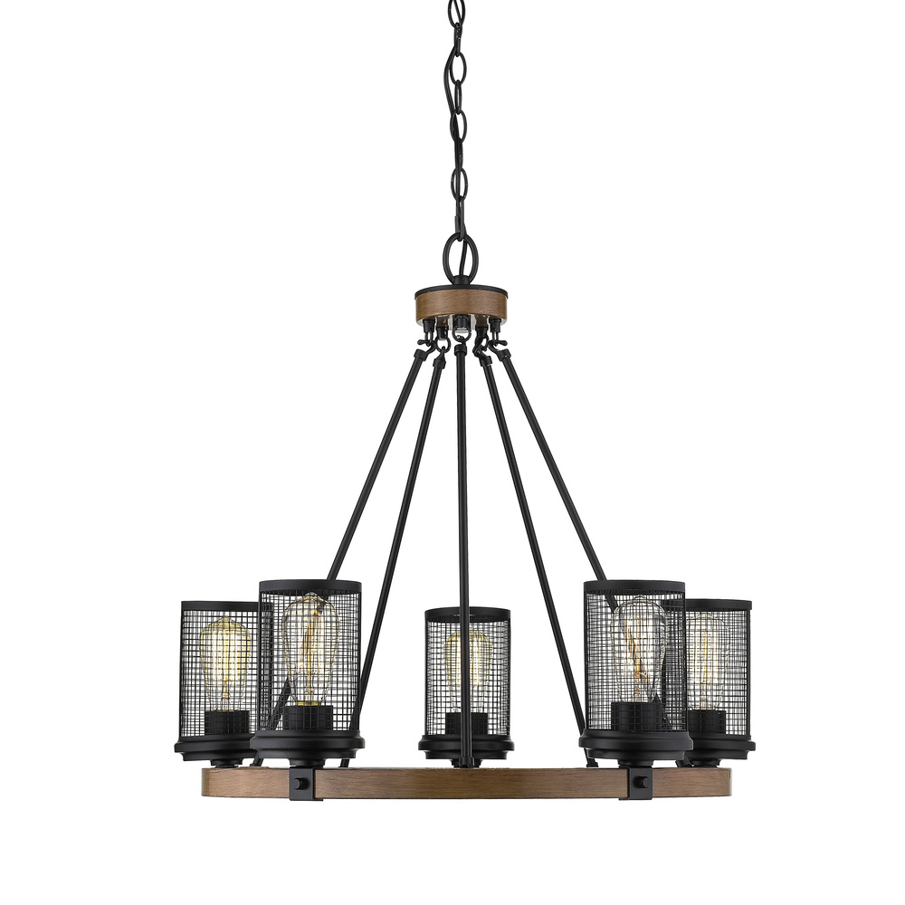 Mesa 5-Light Chandelier Ceiling Light Matte Black/Wood Grain