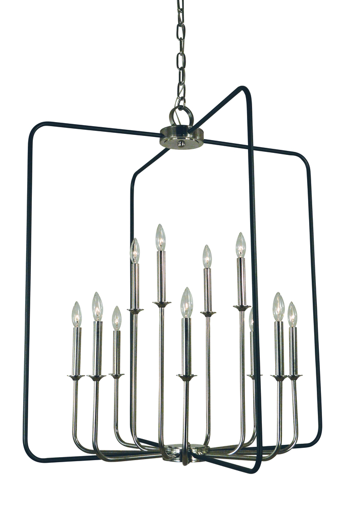 12-Light Antique Brass/Matte Black Boulevard Chandelier