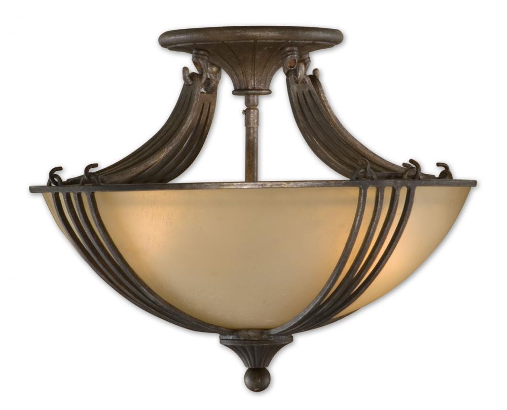 Three Light Pewter-bronze Bowl Semi-Flush Mount